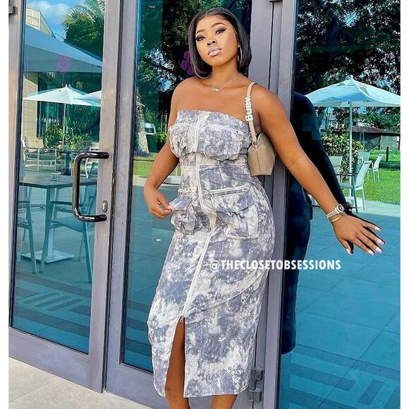 ZARA Blogger Favorite Strapless Utility Midi Dress NWT โ Cotton Cargo Chic, Sz M - Picture 9 of 16